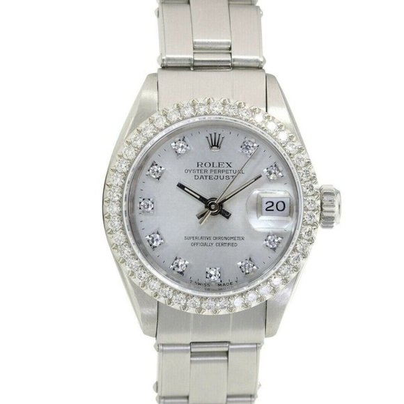 ROLEX DATEJUST LADIES SILVER DIAL 1.15 CTW DIAMOND STEEL OYSTER WATCH 26MM 69174 - Picture 1 of 6